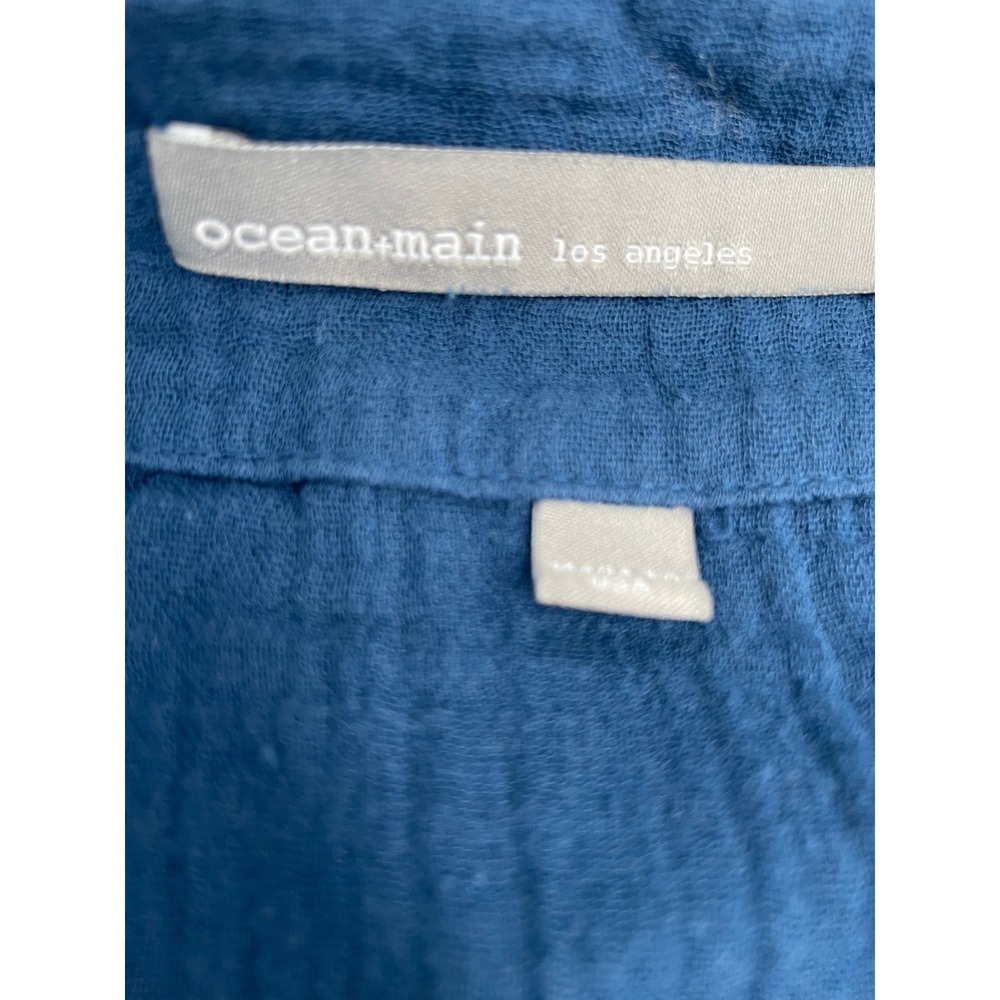ocean+main Dress One Size Blue Excellent Cotton Gauze Caftan V-Neck Side Slit - Picture 4 of 4